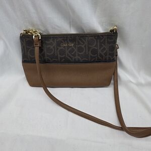 Calvin Klein Brown/Tan Logo Two-Tone Crossbody Bag
